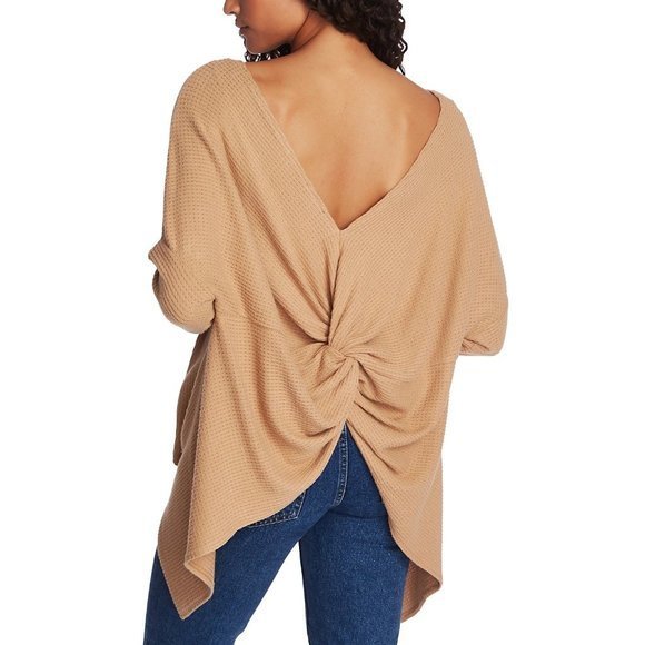 1.STATE Knot Back Waffle Knit Top in Wild Oak - XXS - Picture 1 of 3